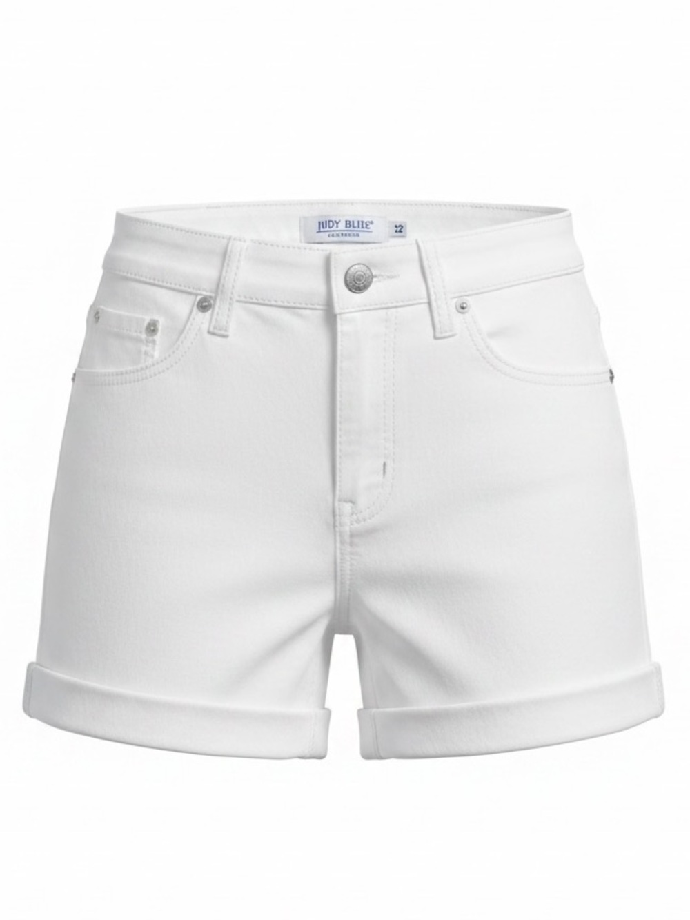Judy Blue White Denim Shorts Size 32 Frayed Cuff Mid Rise Stretch